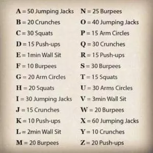 Spell Your Name Workout Sheet